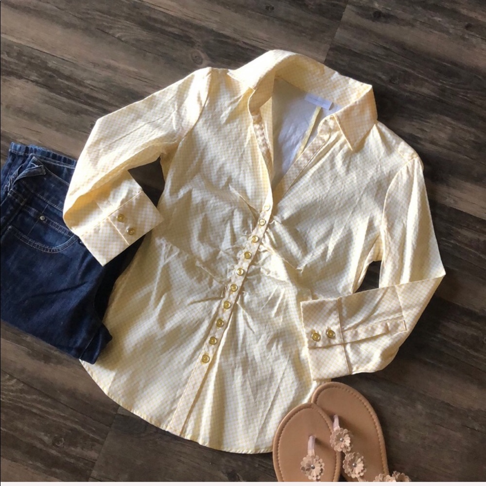 NY & Co Yellow White Career Top size XS - Picture 4 of 10